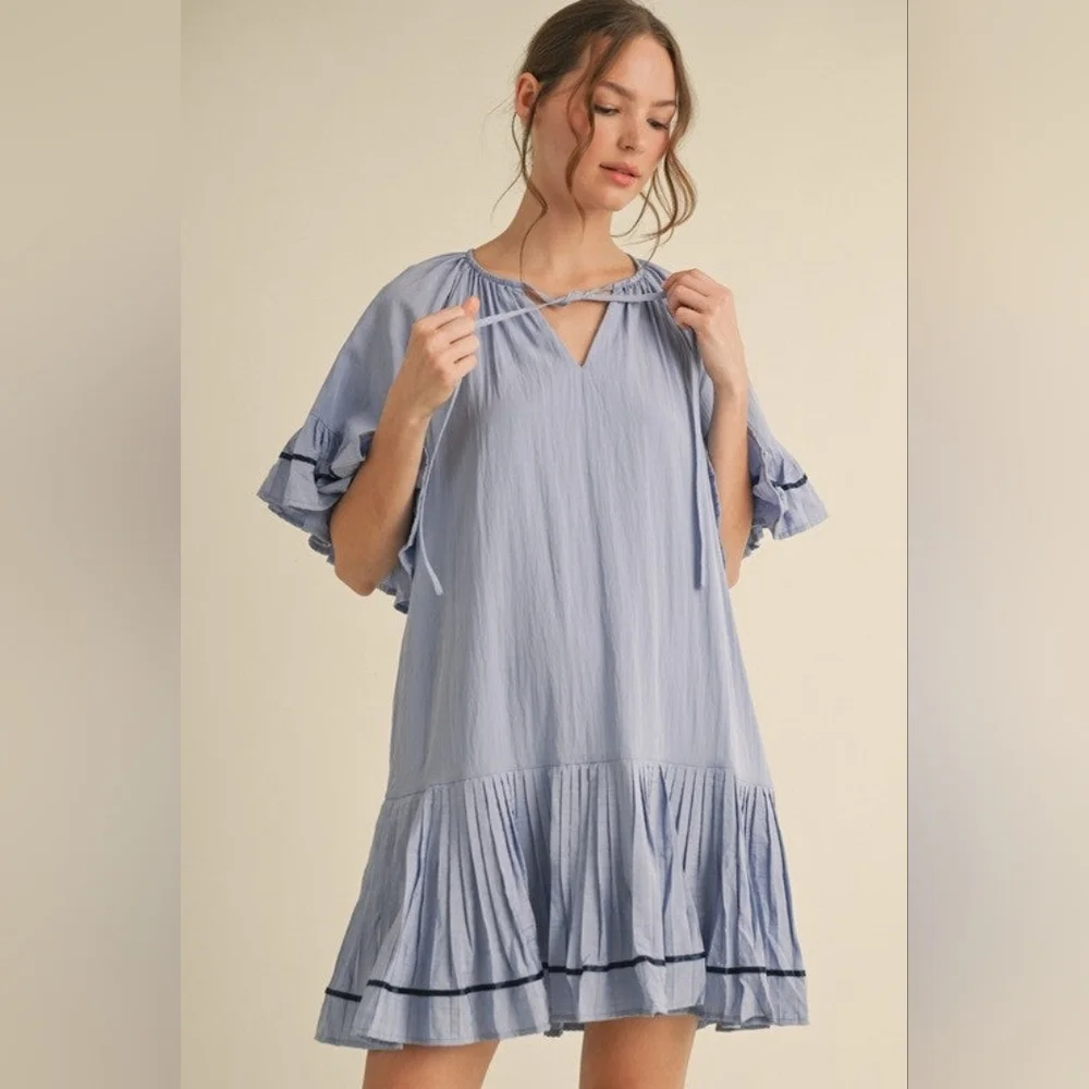 Jofifl Light Blue Solid Short Sleeve Pocketed Dress Large - Picture 1 of 13